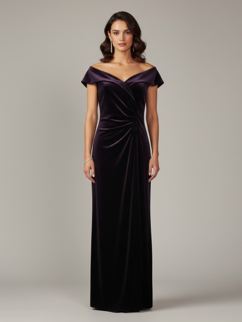 Xscape Charmaine Velvet Off-The-Shoulder Evening Gown Size 16